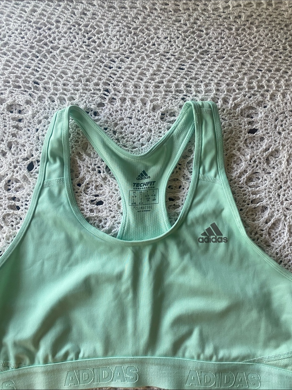 adidas Mint Green Racerback Techfit Sports Bra Size L(16-18)